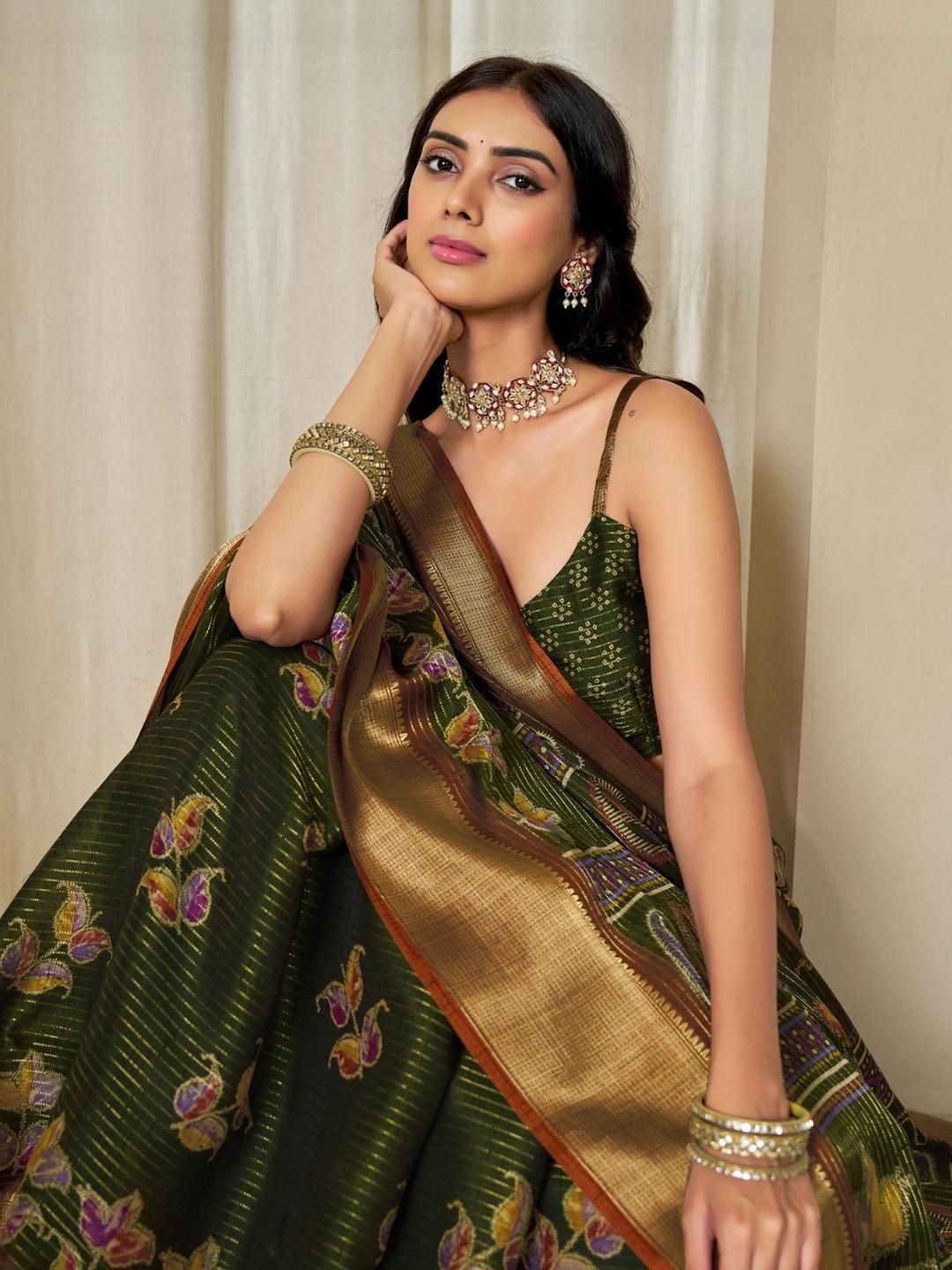 KALINI Woven Design Zardozi Silk Blend Patola Saree