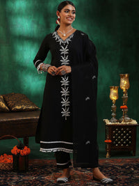 Libas Women Ethnic Motifs Embroidered Regular Thread Work Pure Cotton Kurta with Trousers & With Dupatta