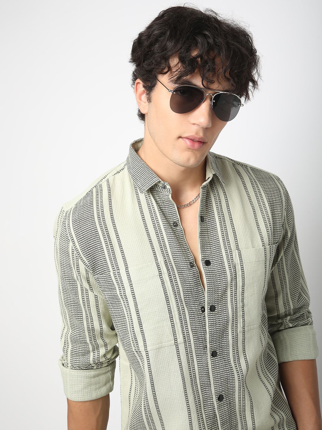 VASTRADO Men Classic Spread Collar Multi Striped Cotton Slim Fit Casual Shirt