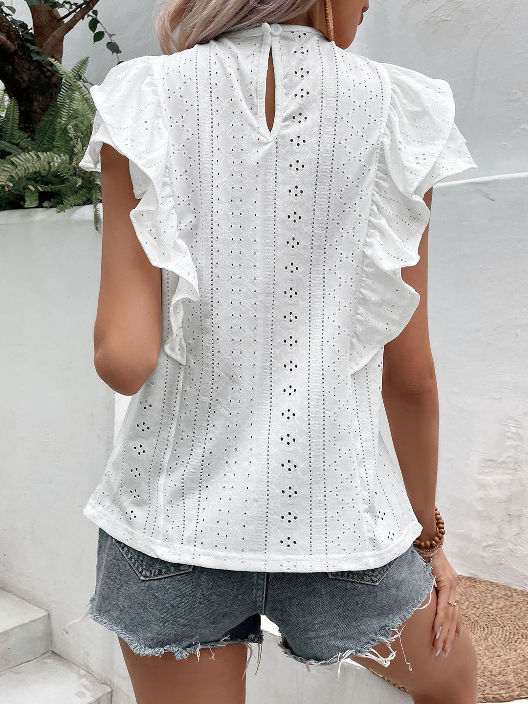 DressBerry Flutter Sleeves Ruffles Schiffli Top