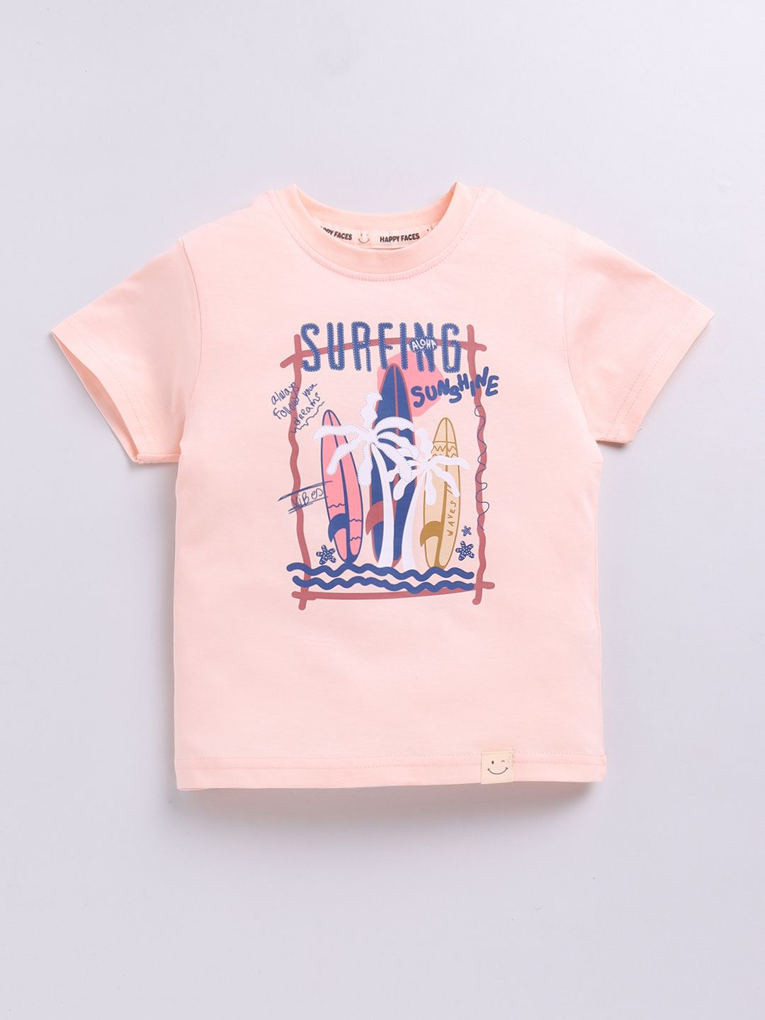 Happy Faces Boys Pure Cotton Typography & Graphic Printed T-shirt
