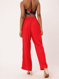 DressBerry Women Crimson Craze Wide Leg Pants
