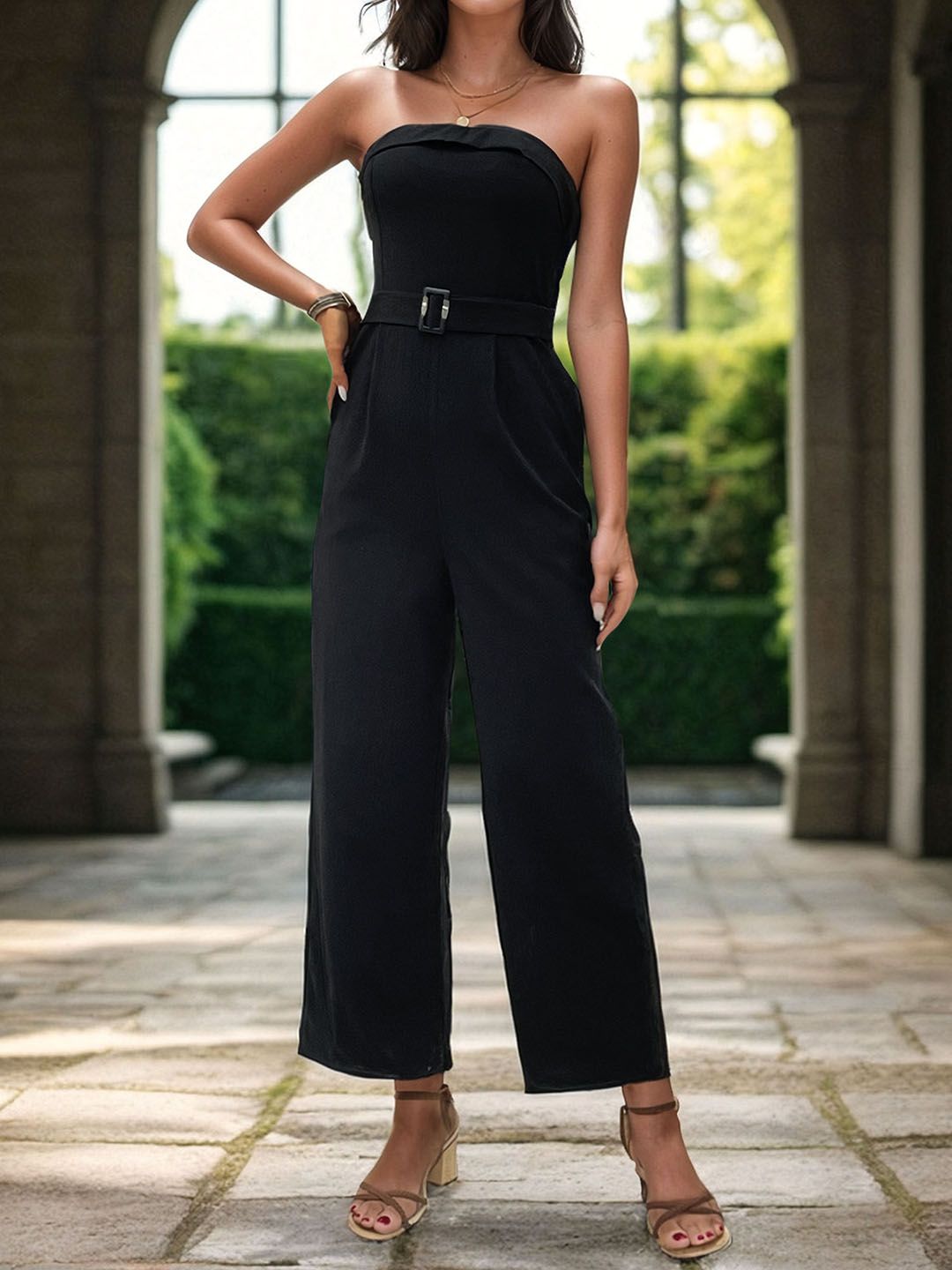 DressBerry Strapless Basic Jumpsuit with Belt