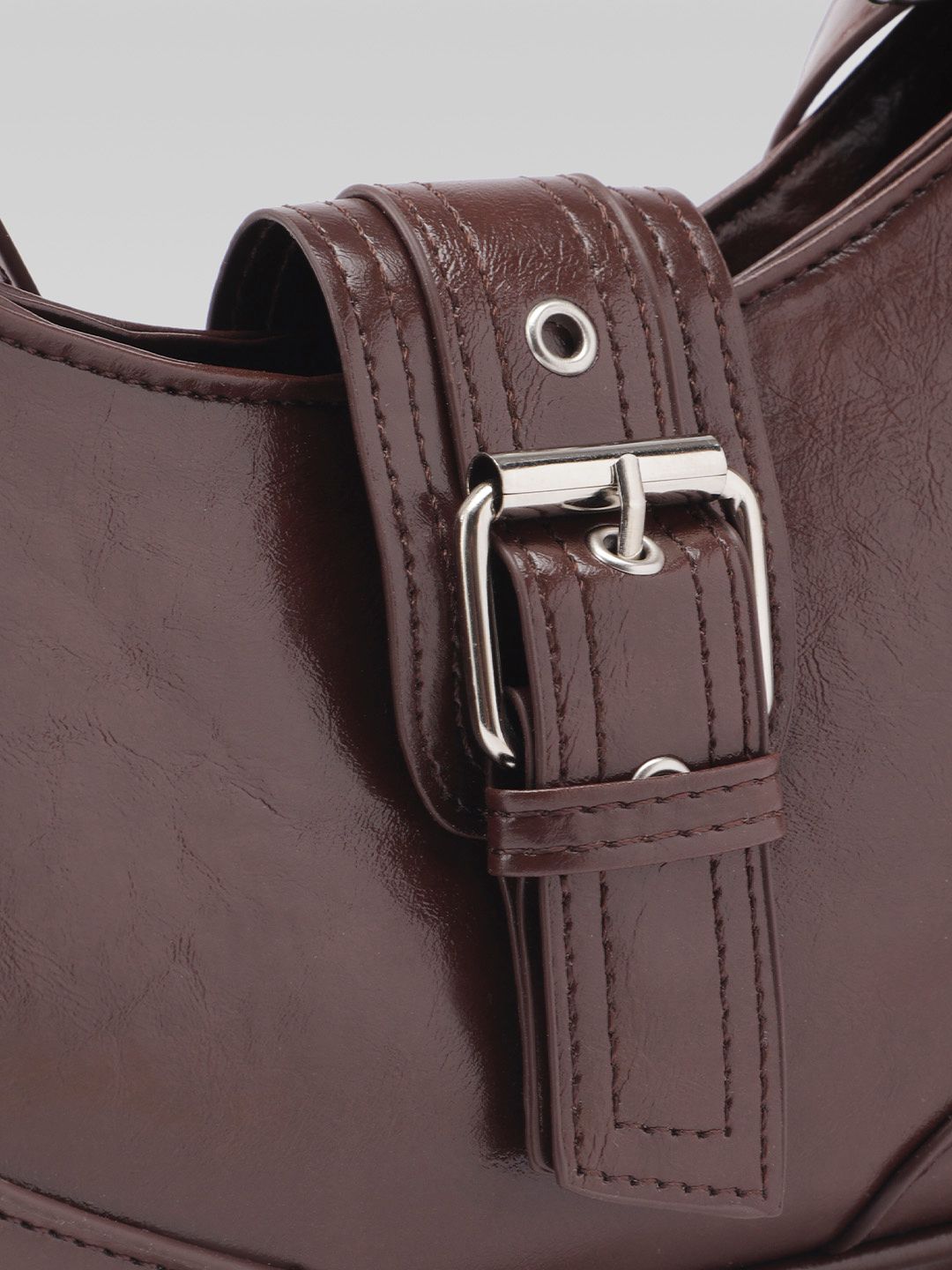 DressBerry Baguette Shoulder Bag with Buckle Detail