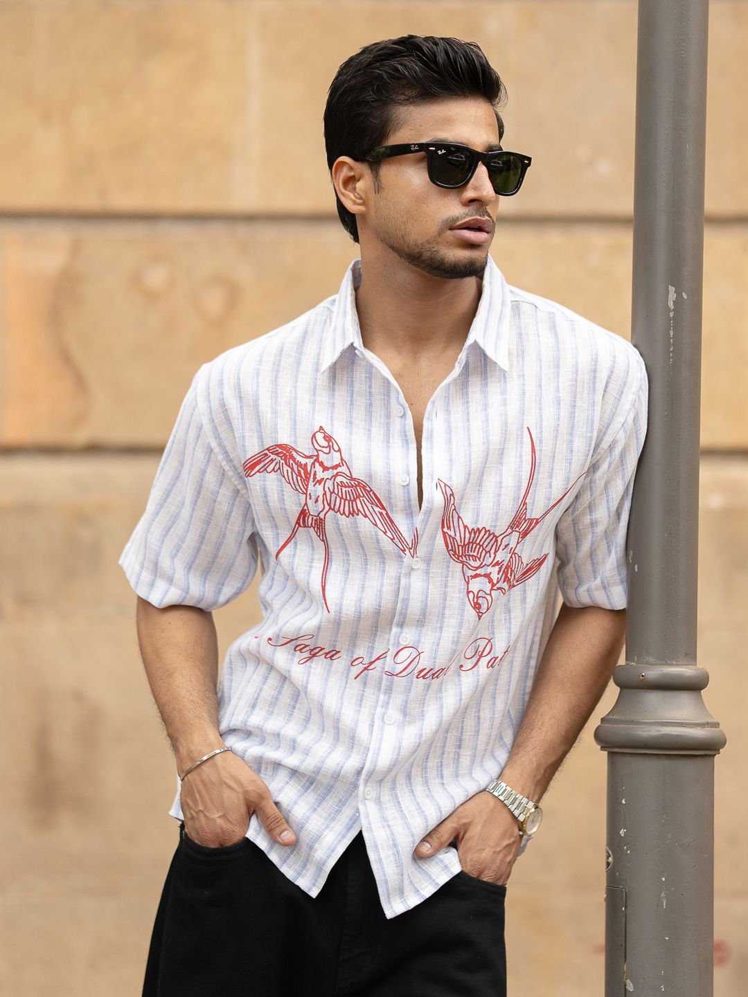 Powerlook Men Striped Spread Collar Cotton Oversized Casual Shirt