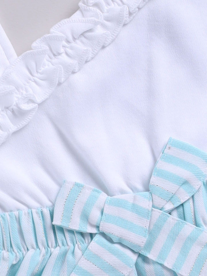 Moms Love Infant Girls Striped Pure Cotton Dress with Bow Detail