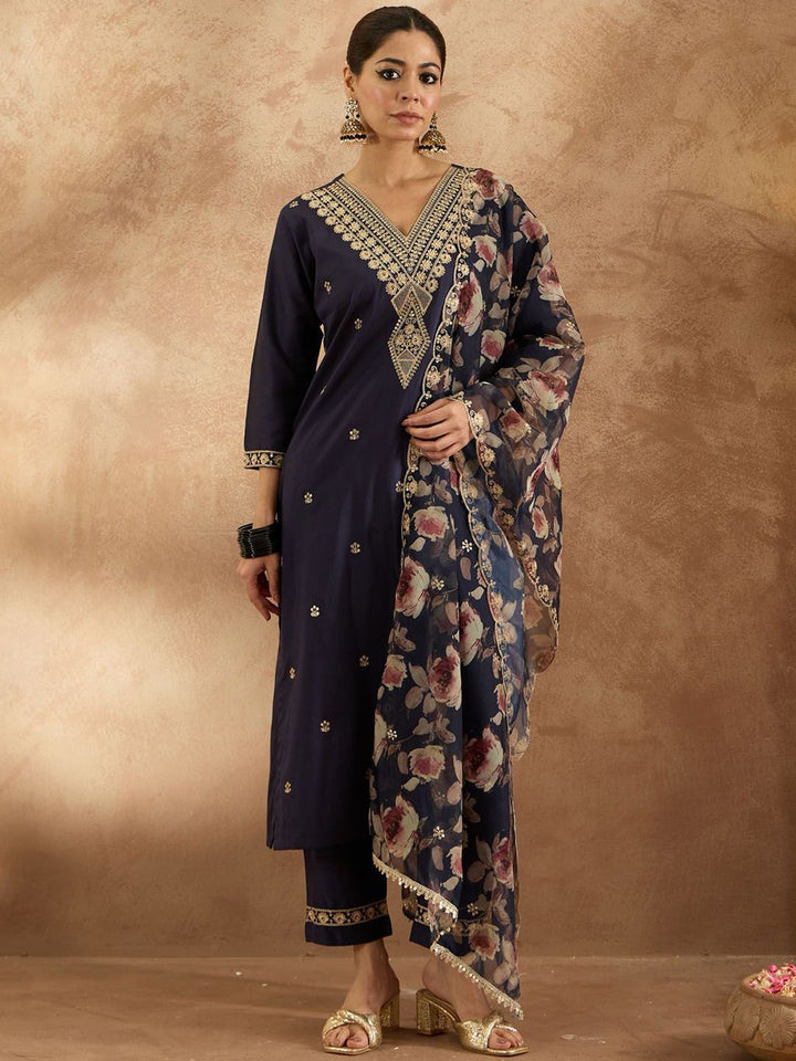 Indo Era Women Ethnic Motifs Embroidered Regular Kurta with Trousers & With Dupatta