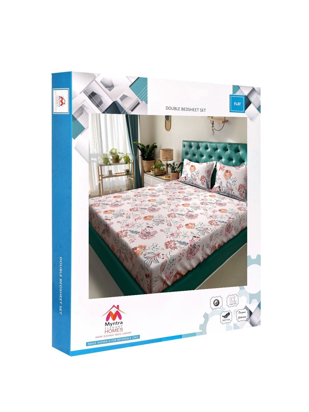 Myntra Elegant Homes White & Orange Printed Set Cadar King 300 TC 2.50 m x 2.25 m