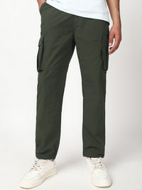 Bewakoof Men Olive Green Cargo Parachute Pants