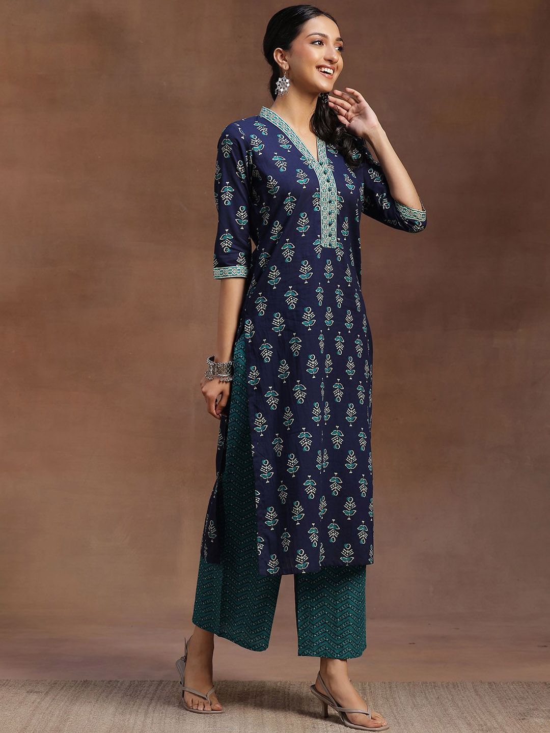 Libas Floral Printed Pure Cotton Kurta with Palazzos & Dupatta