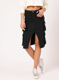 DressBerry Cargo Style Front Slit Denim Skirt