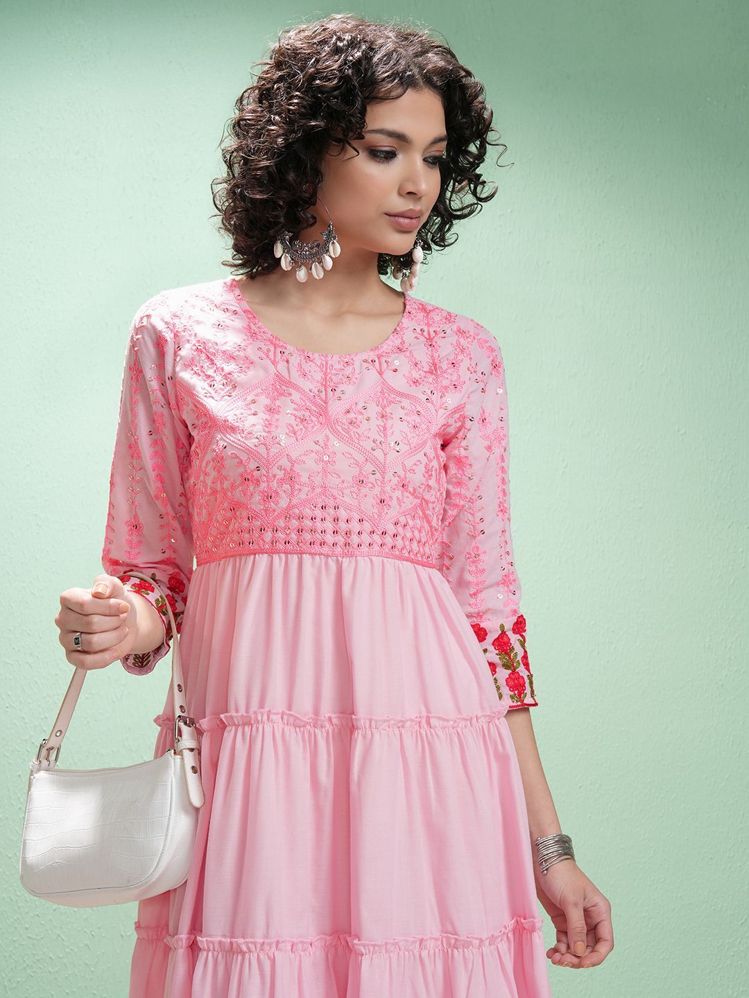 Vishudh Women Embroidered Fit and Flare Midi Dress