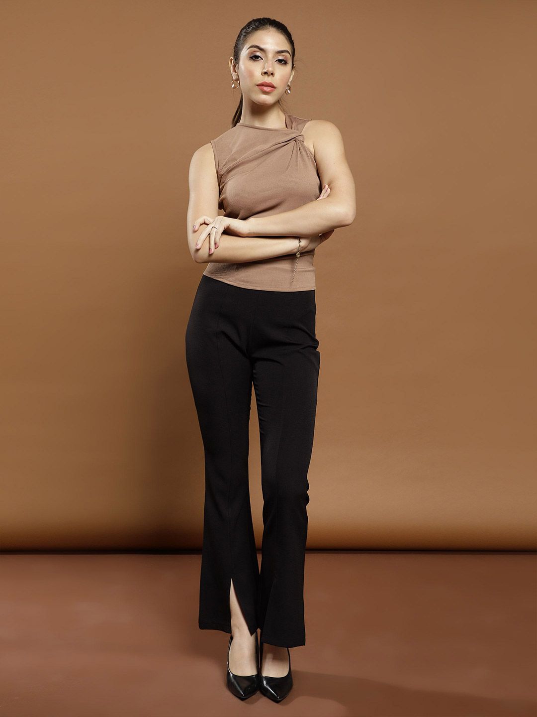 Athena Women Solid Round Neck  Top