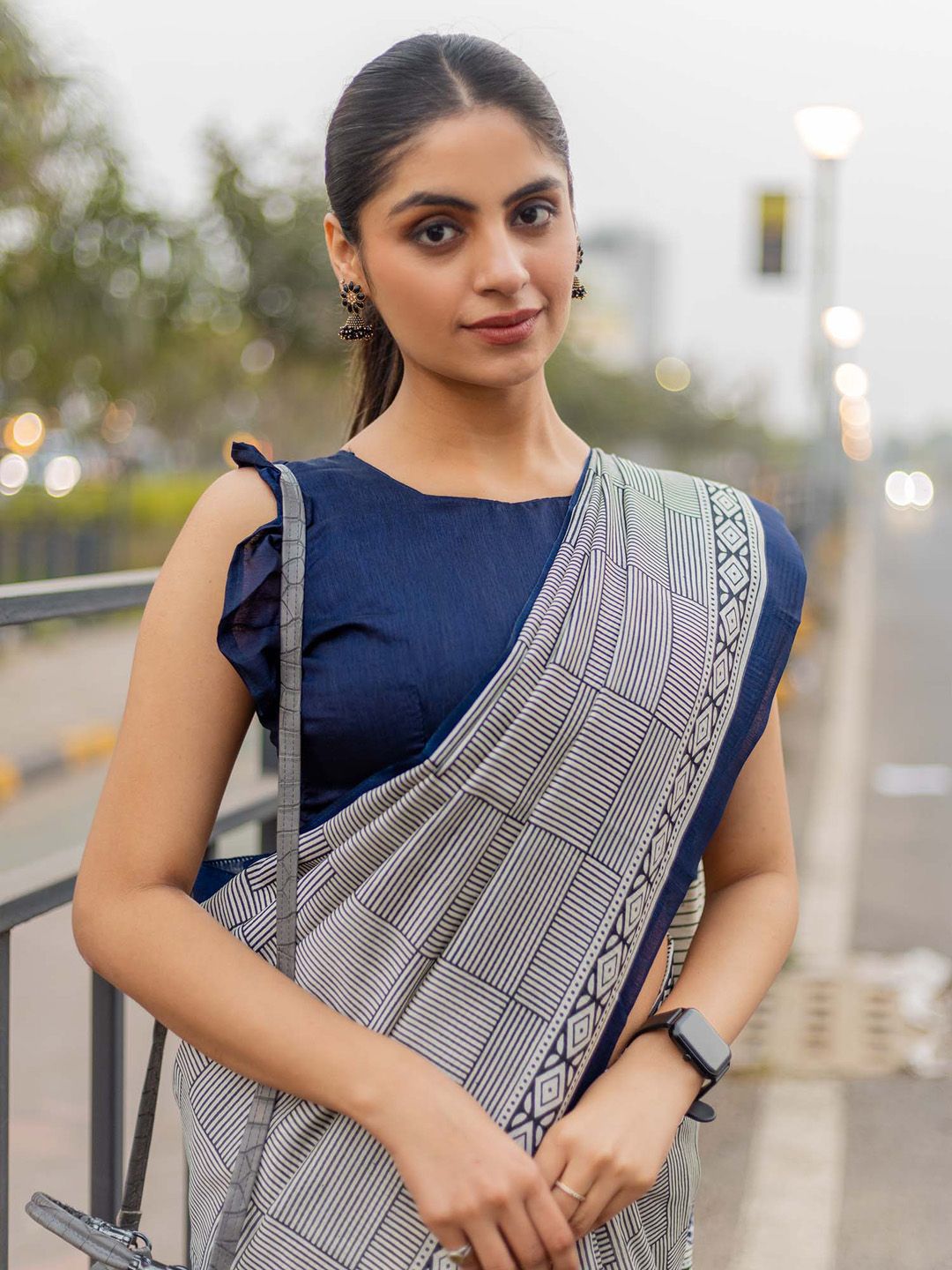 KALINI Silk Blend Block Print Saree