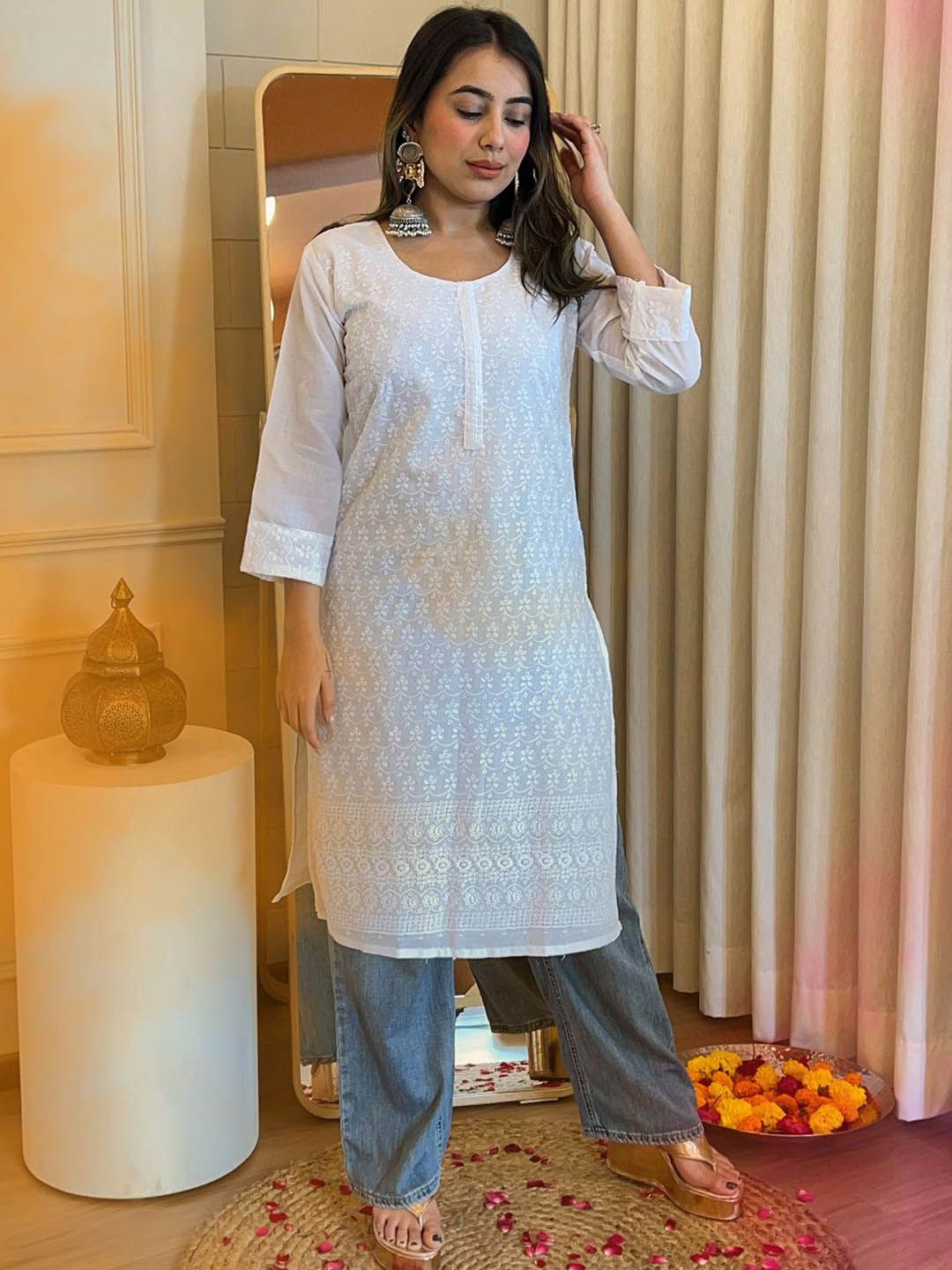 Indo Era Floral Embroidered Straight Kurta