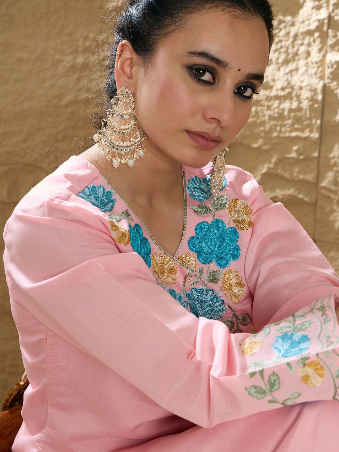 Indo Era Women Floral Embroidered Regular Thread Work Kurta with Trousers & With Dupatta