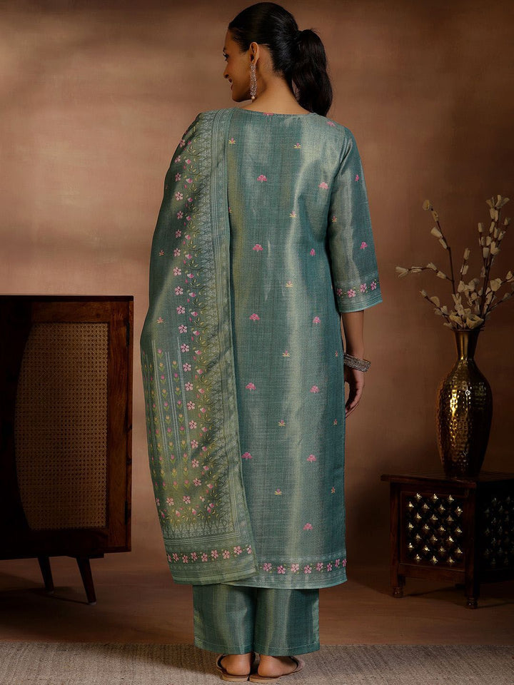 Libas Floral Printed Round Neck Straight Kurta with Trousers & Dupatta