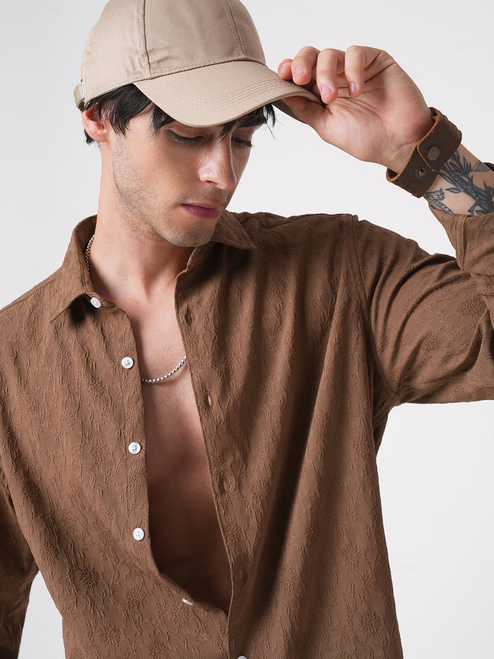 VASTRADO Men Classic Spread Collar Textured Slim Fit Casual Shirt