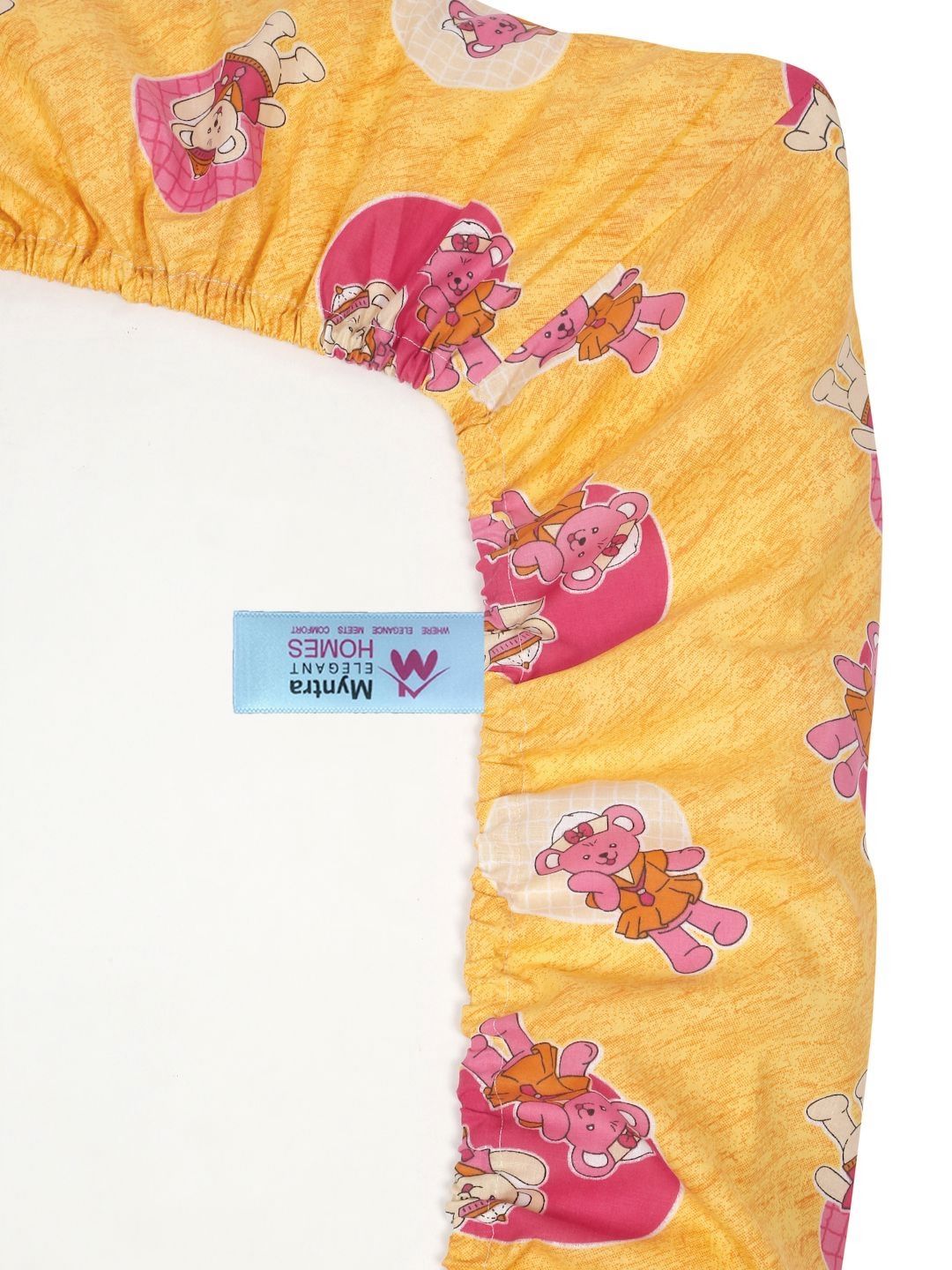 Myntra Elegant Homes Yellow Printed Cotton 400 TC Fitted Single Bedsheet Set-2.5mX2.25m