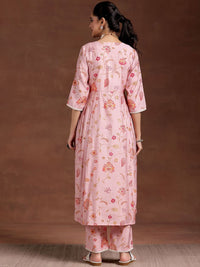 Libas Women Floral Printed Pleated Beads and Stones Kurta with Trousers