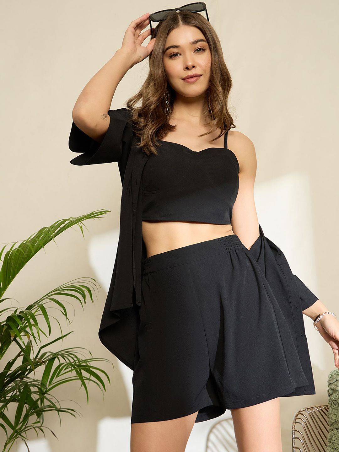 Berrylush Shoulder Straps Top and Shirt With shorts