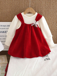 YK Girls Cuffed Sleeves Pinafore Dress