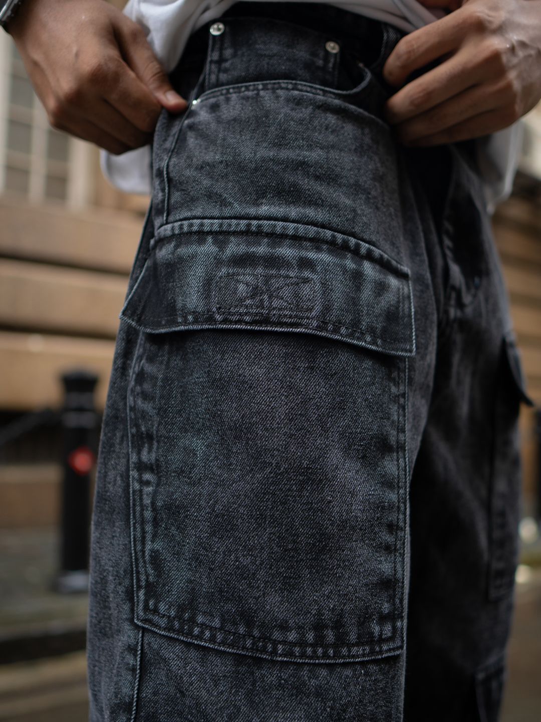 Powerlook Men Loose Baggy Fit Pure Cotton Denim Cargos