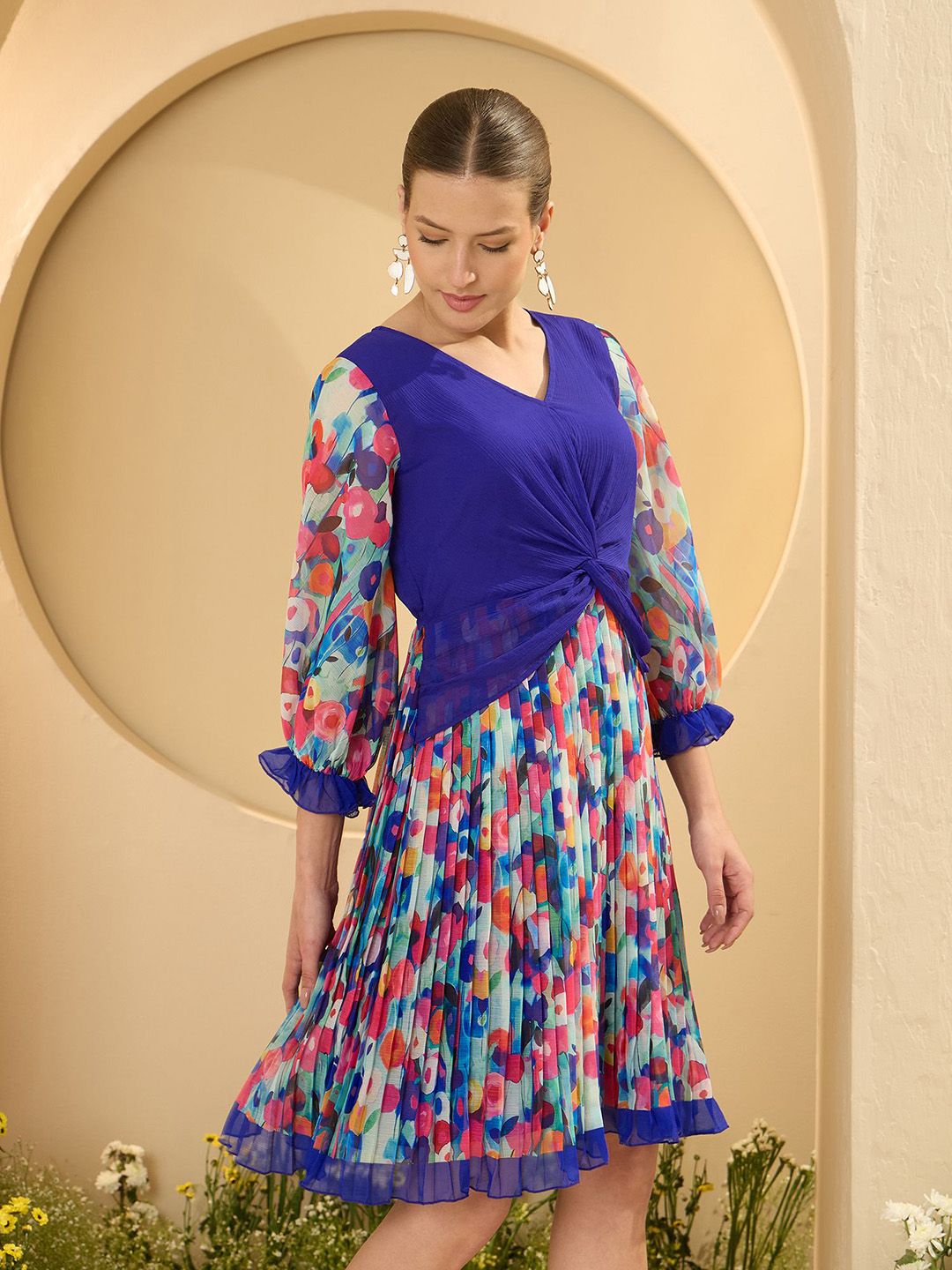 Antheaa Floral Print Chiffon Fit & Flare Dress