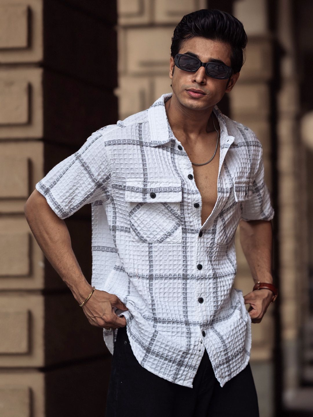 Powerlook Men Opaque Checked Cotton Casual Shirt