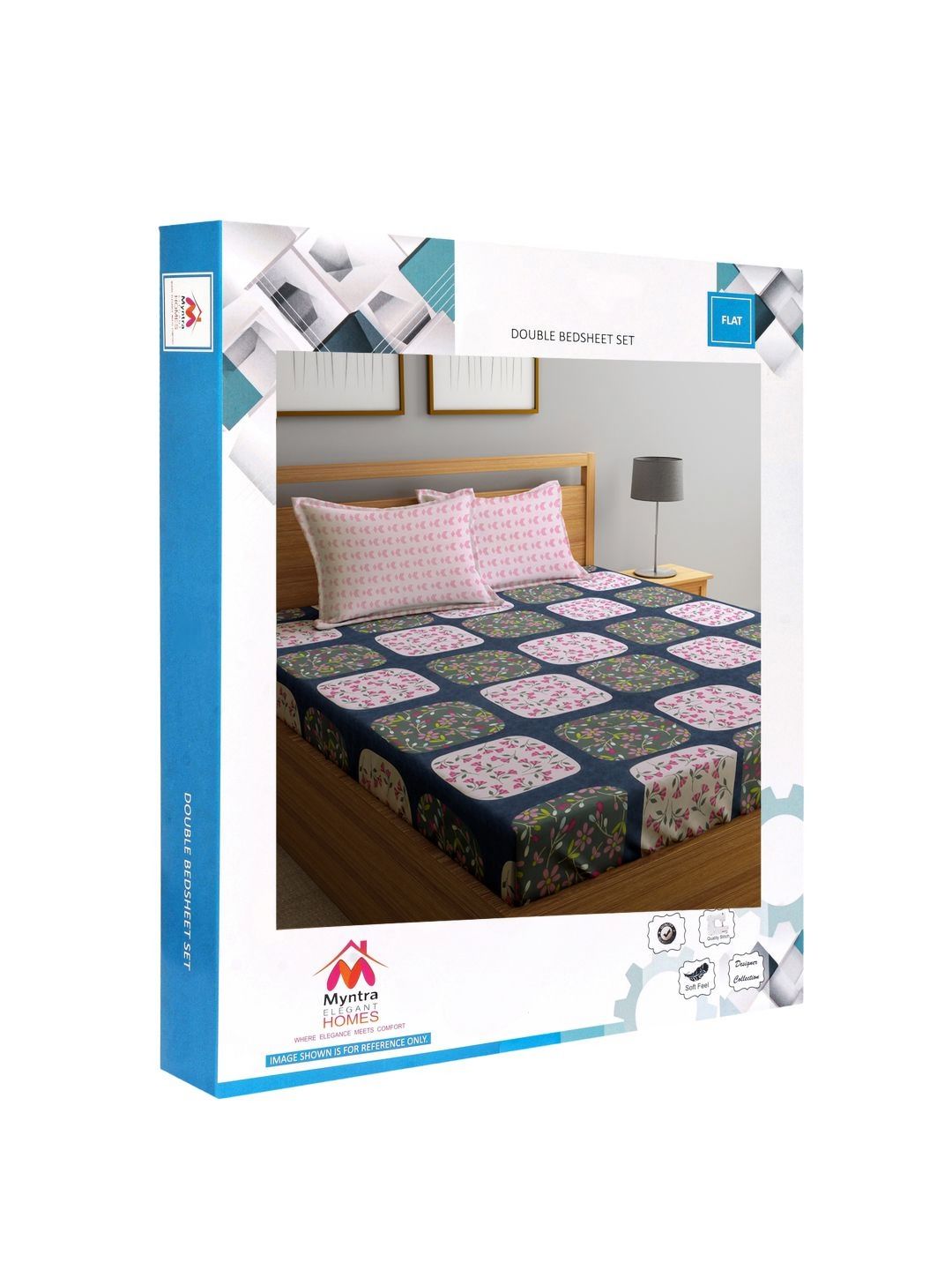 Myntra Elegant Homes Pink Floral Polycotton 300 TC King Fine Bedsheet with 2 Pillow Covers-98 x 87 inches