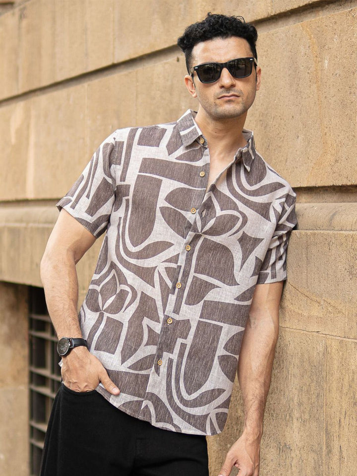 Powerlook Abstract Printed Spread Collar Casual Shirt