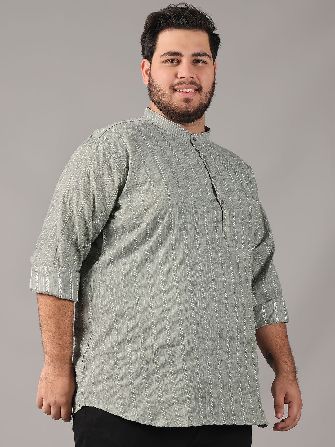 SOJANYA PLUS Size Geometric Woven Design Band Collar Cotton Straight Kurta