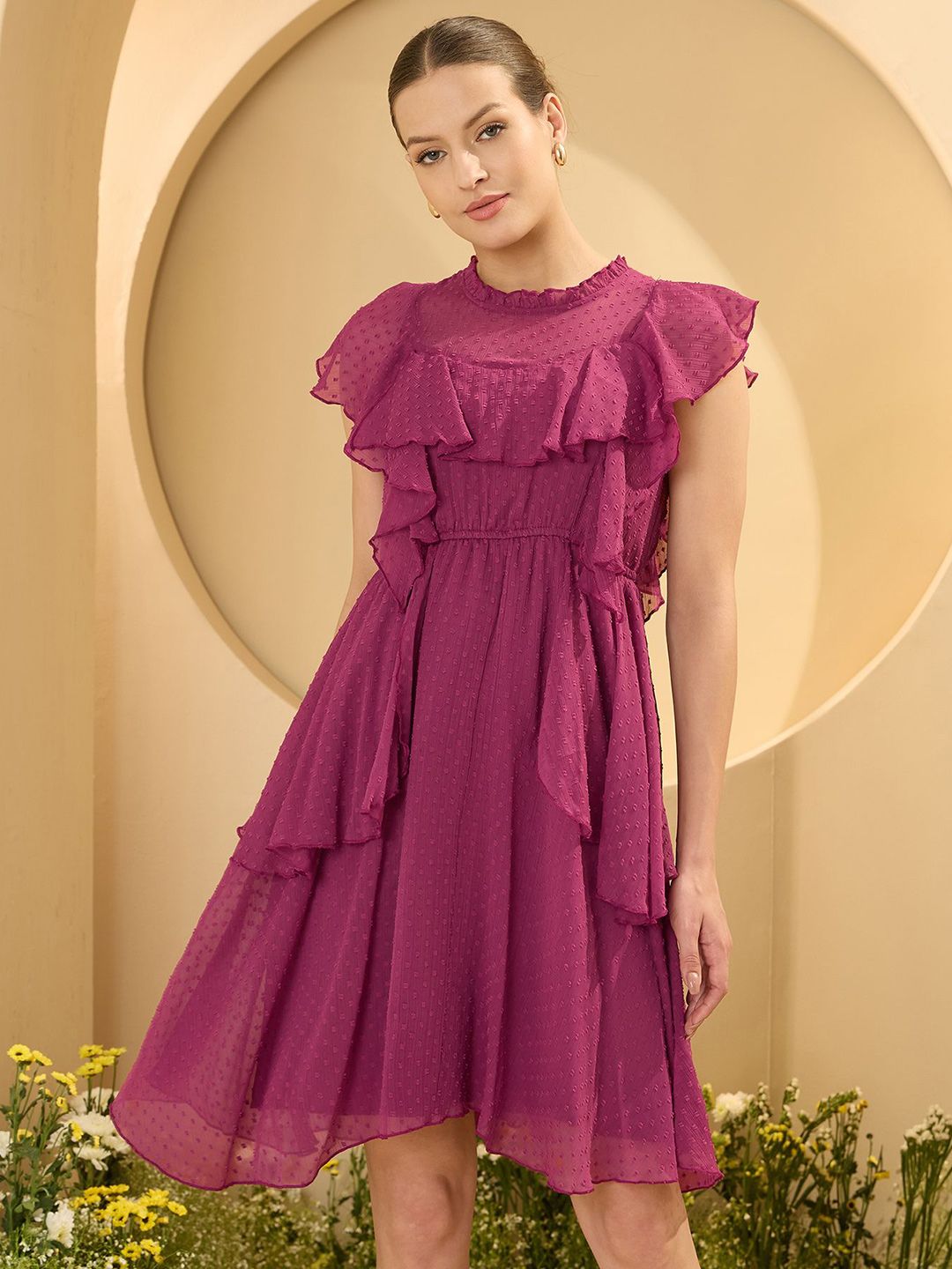 Antheaa Women Flutter Sleeve Chiffon Fit & Flare Dress