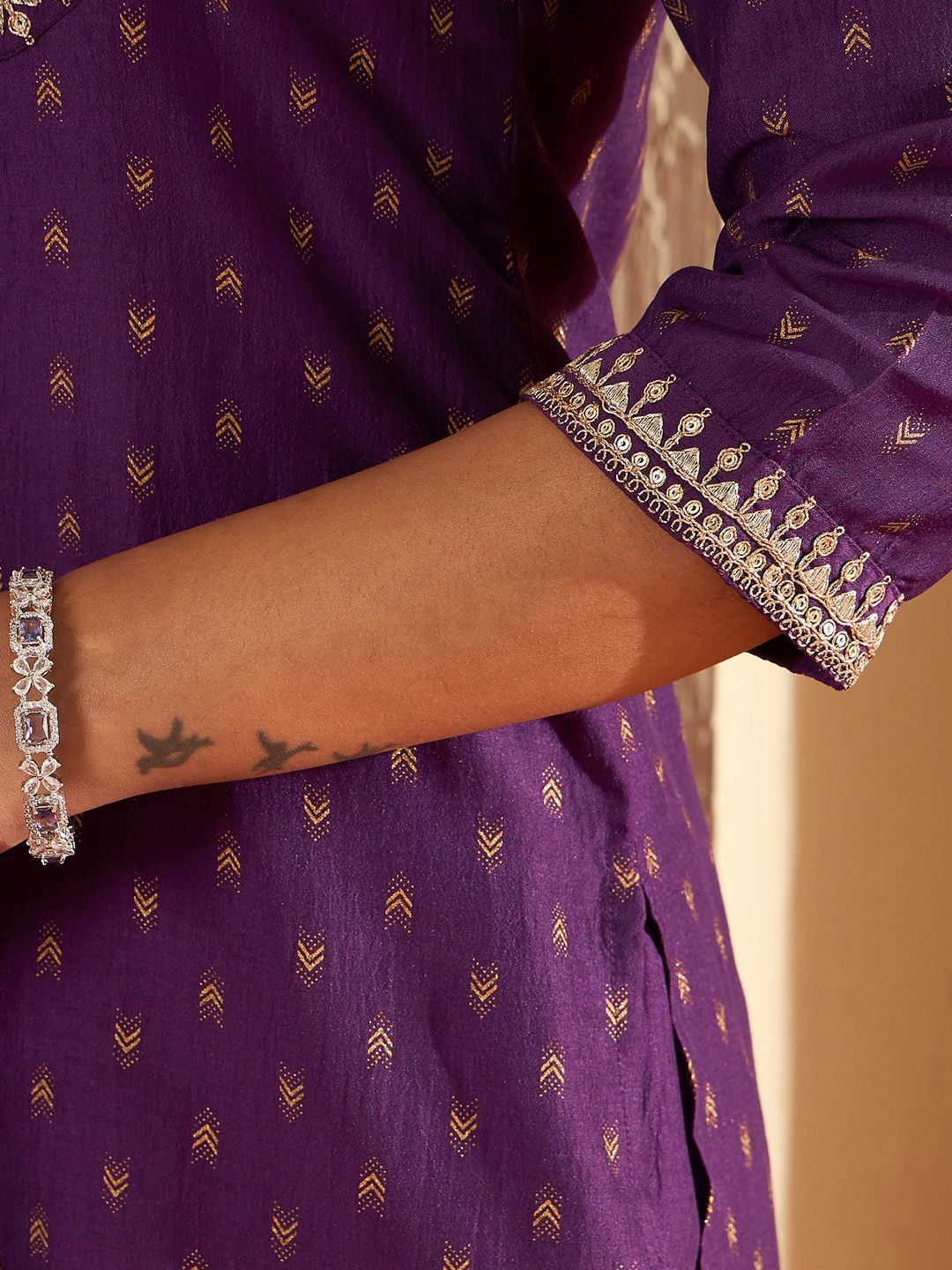 Indo Era Ethnic Motifs Printed Straight Sequinned Kurta with Trousers & Dupatta