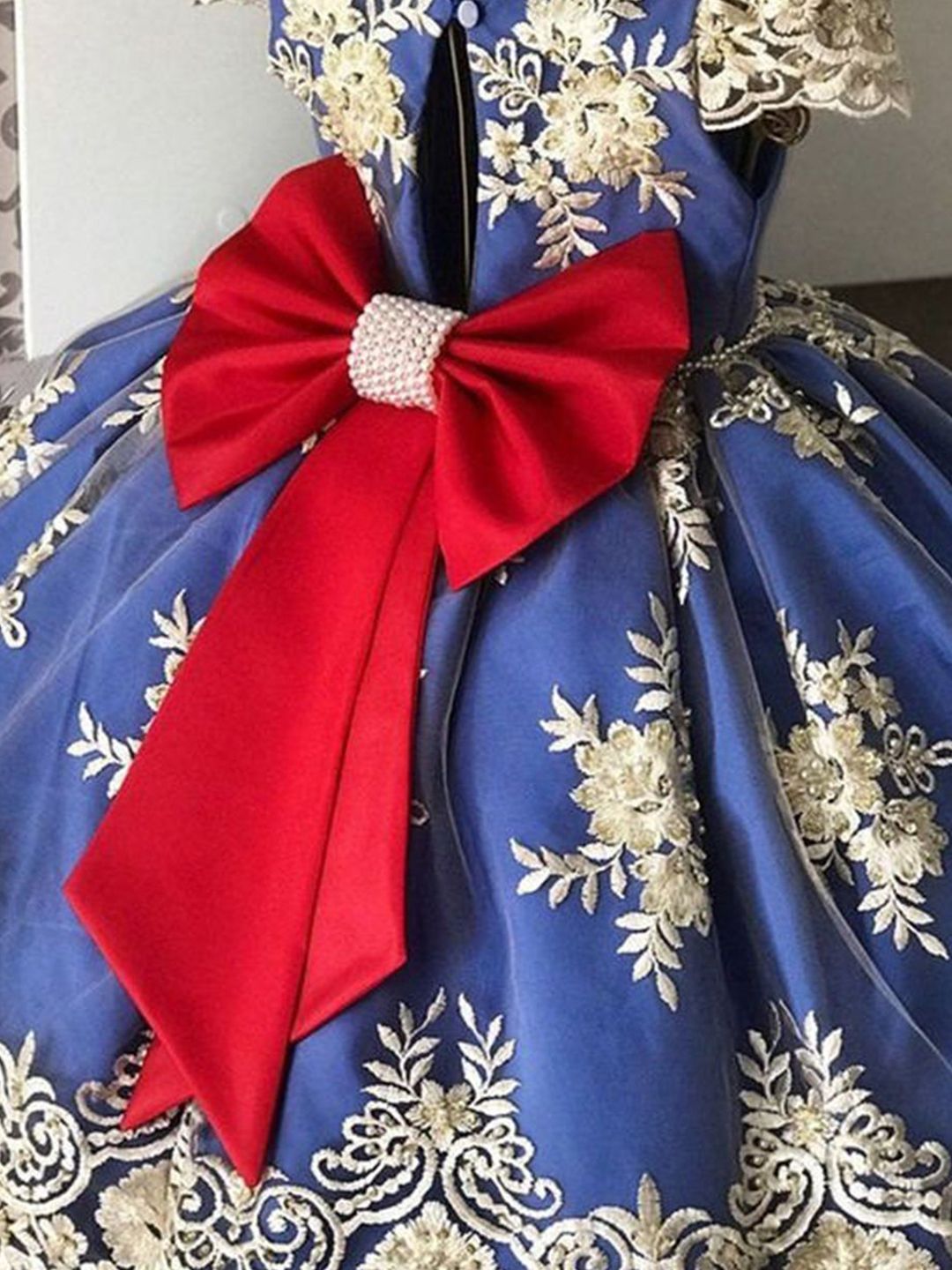 YK Girls Floral Embroidered Bow Fit & Flare Dress