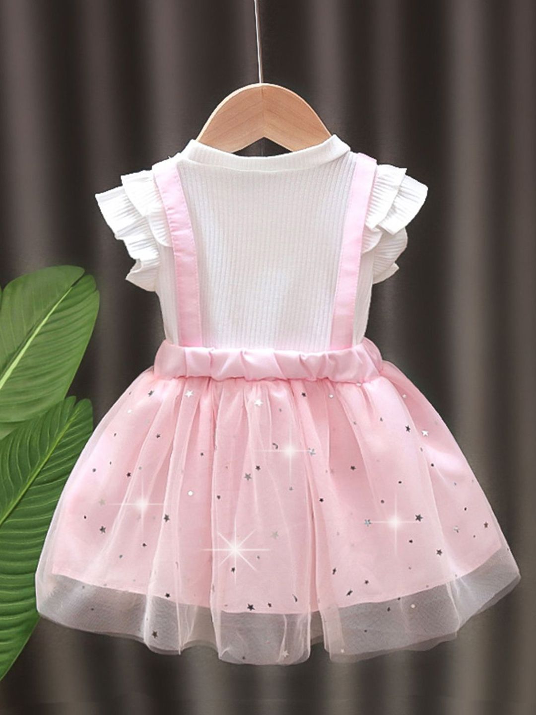 YK Girls Embellished Colourblocked Cotton Fit & Flare Dress