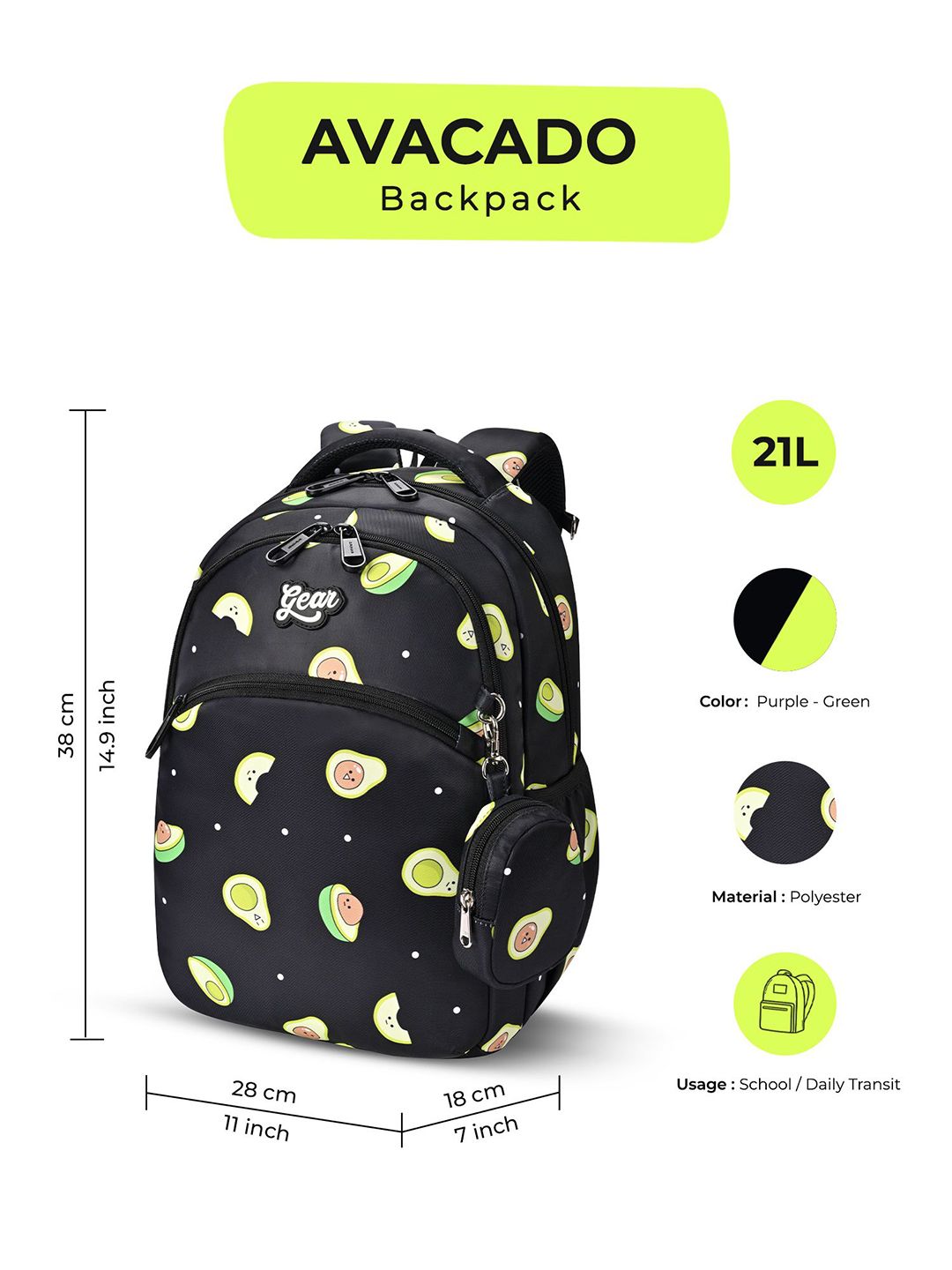 Gear Unisex Avacado Backpack