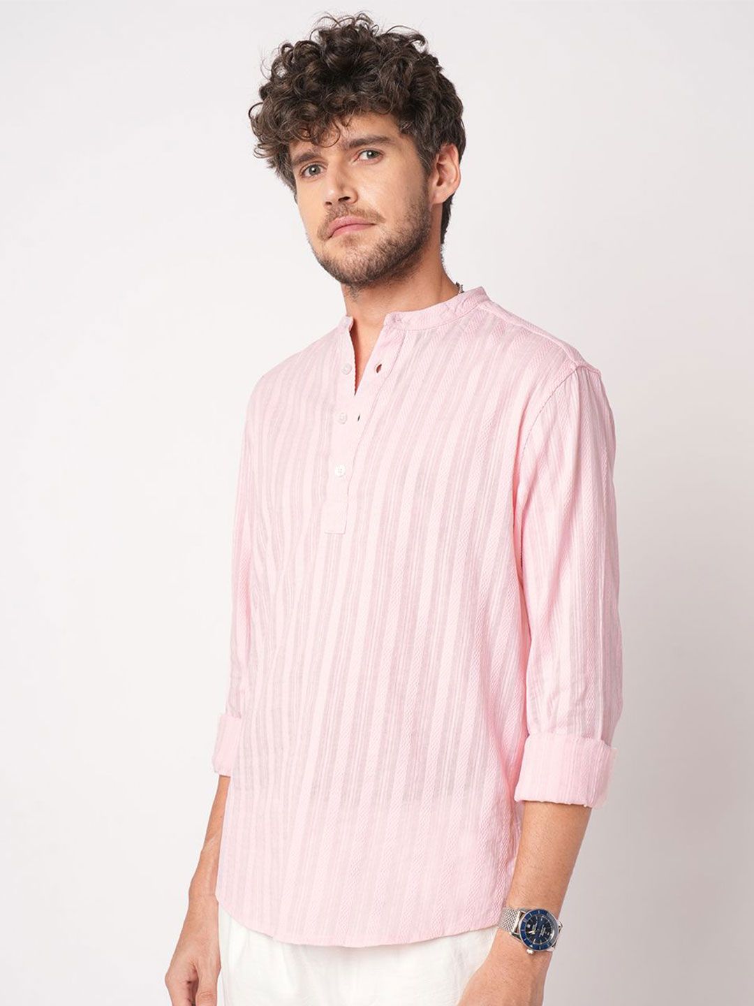 VASTRADO Men Striped Fusion Cotton Straight Kurta