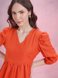 DressBerry Faux Wrap Puff Sleeve A-Line Dress