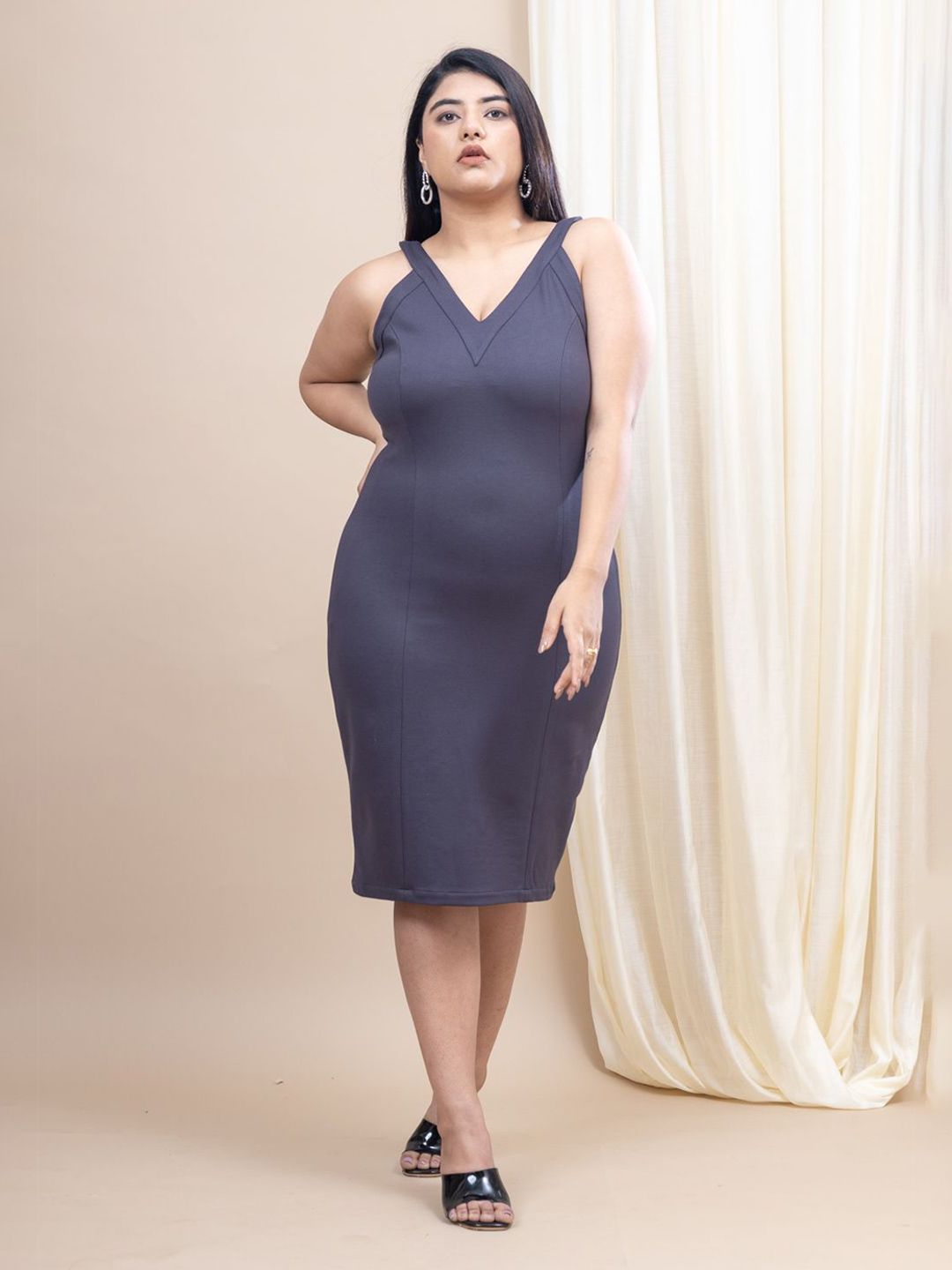 Mamicha Women V-Neck Cotton Plus Size Bodycon Knee Length Dress