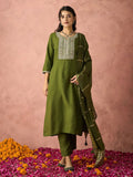 KALINI Ethnic Motifs Embroidered Straight Kurta With Trousers & Dupatta