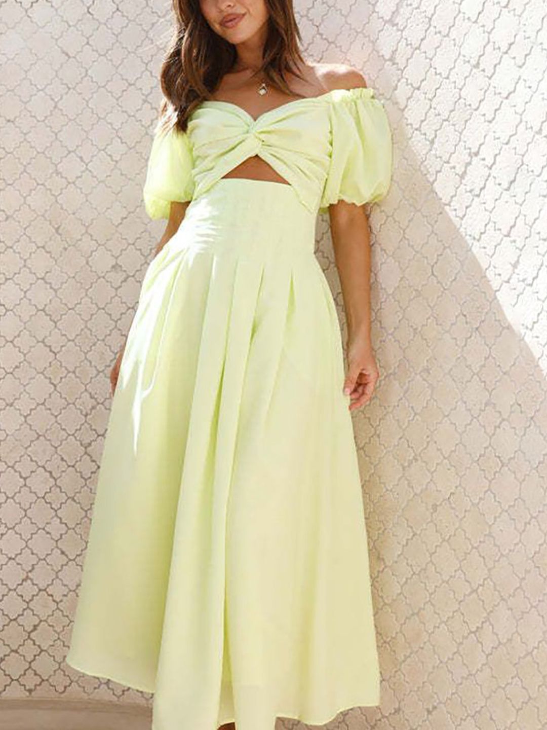 all about you Puff Sleeve Fit & Flare Maxi Dress