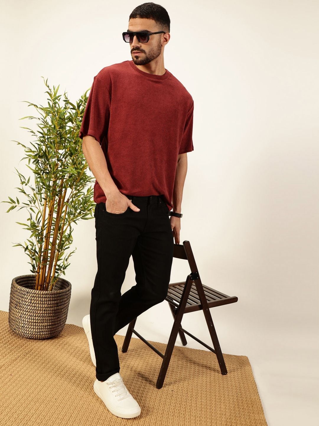 Thomas Scott Men Solid Round Neck Cotton Oversized T-shirt