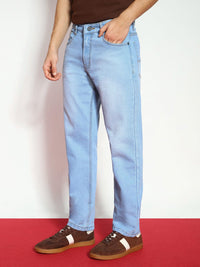 Urbano Fashion Men Ice Blue Straight Fit Heavy Washed Stretchable Jeans