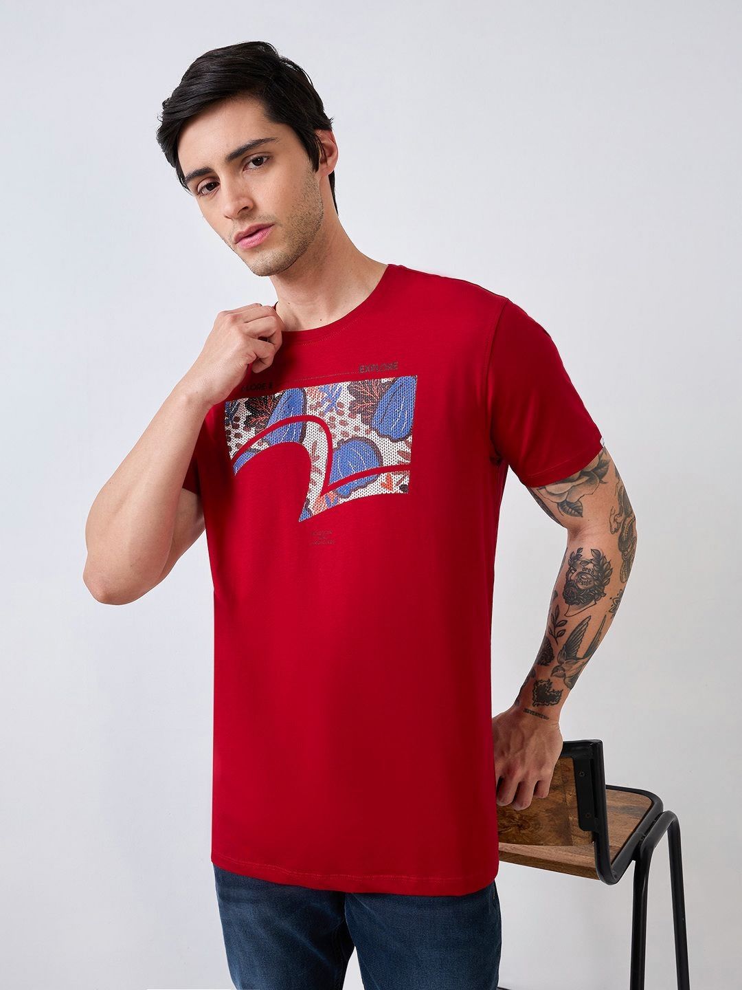 SPYKAR Men Biker Applique Slim Fit T-shirt