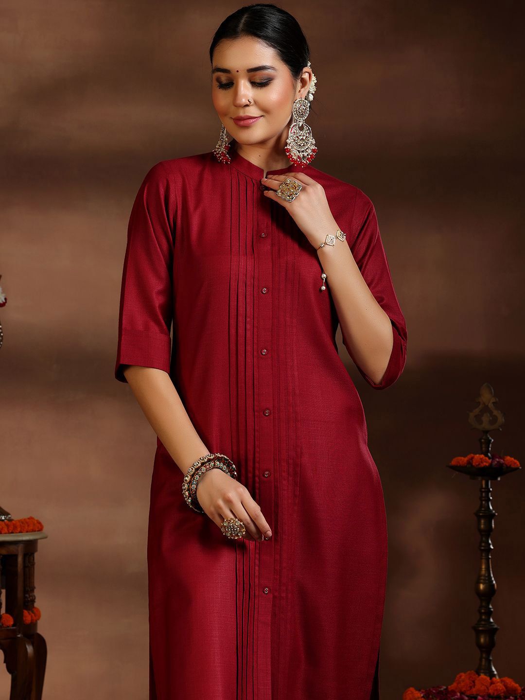 Libas Pleated Kurta with Trousers & Dupatta