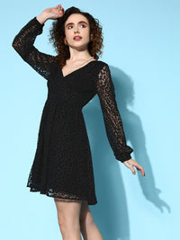 Berrylush Bishop Sleeve Fit & Flare Mini Dress