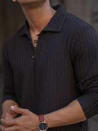 Powerlook Men Self Design Polo Collar T-shirt