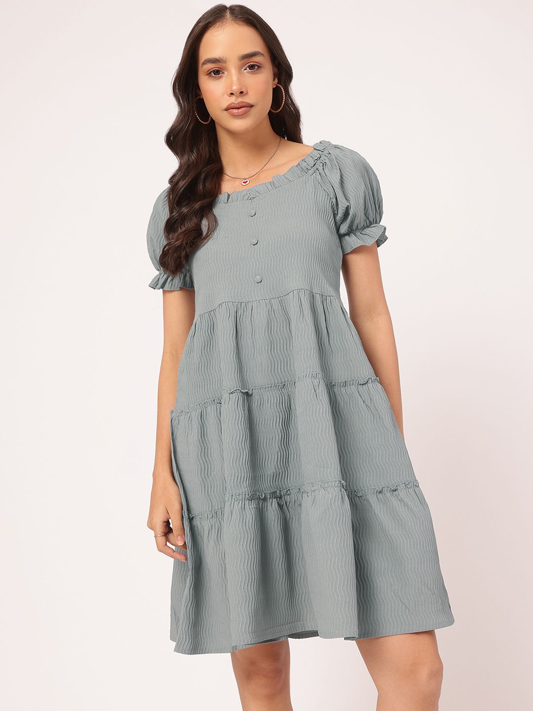 DressBerry Textured Play Tiered Fit & Flare Dress