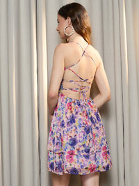 Berrylush Floral Printed Layered Fit & Flare Mini Dress